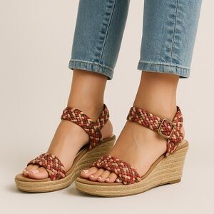 Jessica Simpson Braided Espadrille Wedge Sandals 7B 37 |Multicolor Summer Wedge
